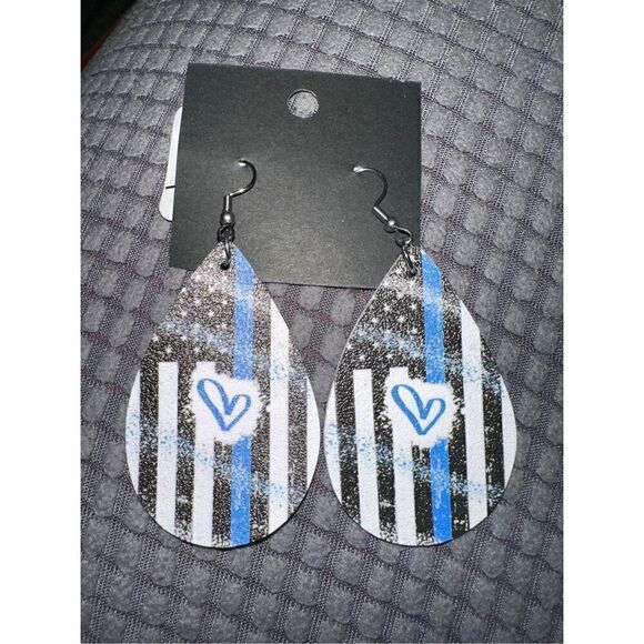 Back the Blue Teardrop American Flag Earrings Police - Picture 1 of 3